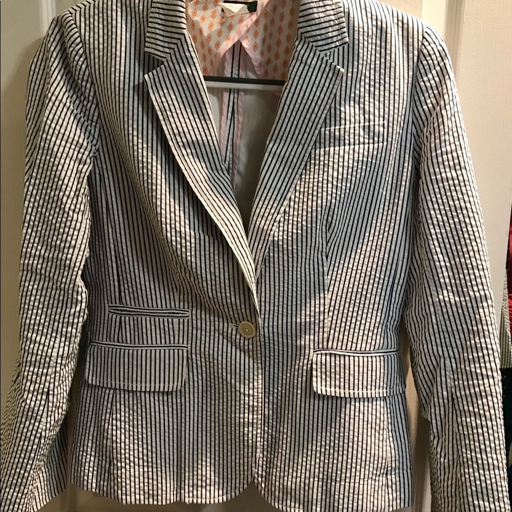 J Crew Blue striped seersucker blazer, size 8